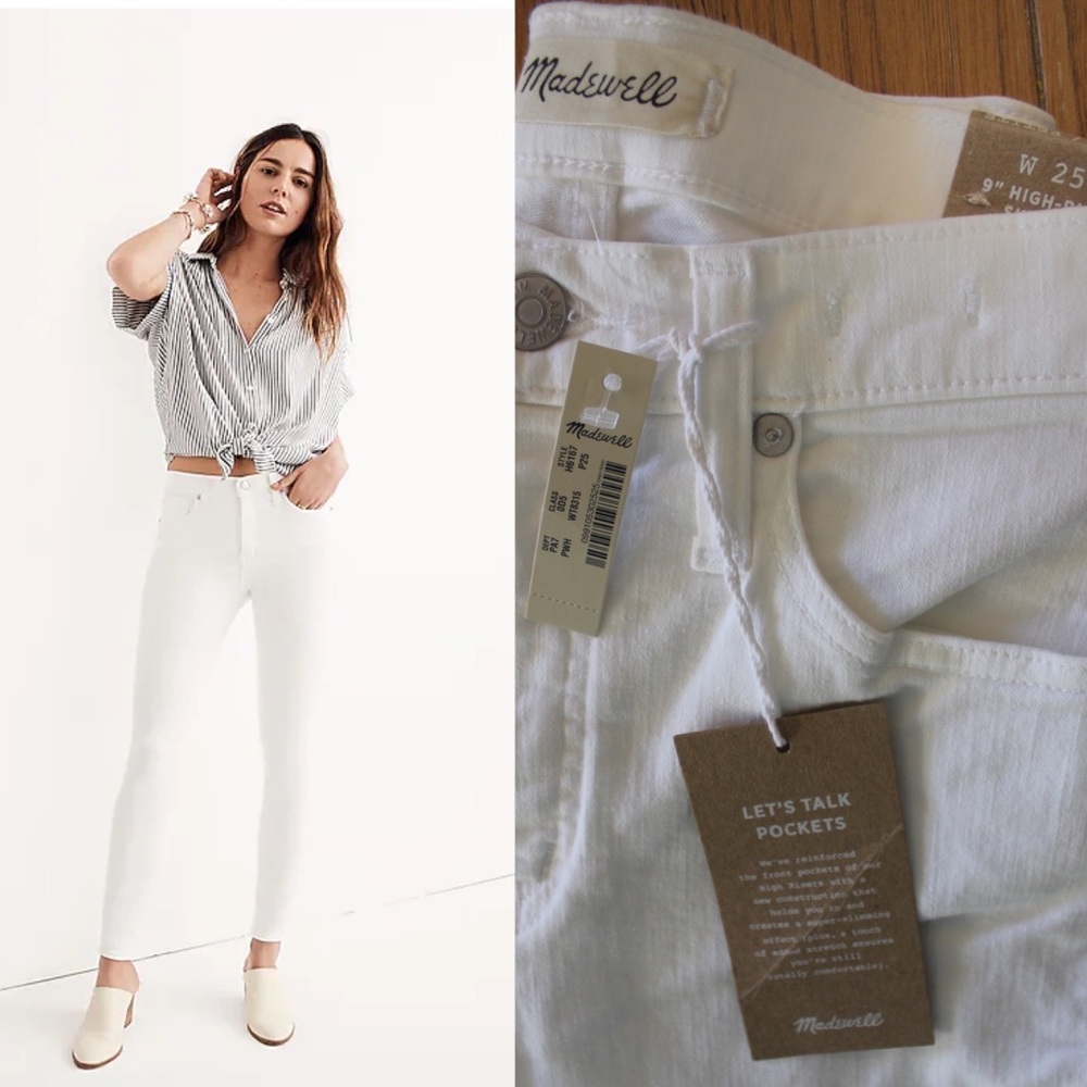 Madewell NWT Petite 9" Mid-Rise Skinny Jeans in Pure White 25P 0P